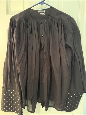 Parisian Laurence Bras - Black and Mirror Button-Front Peasant Blouse